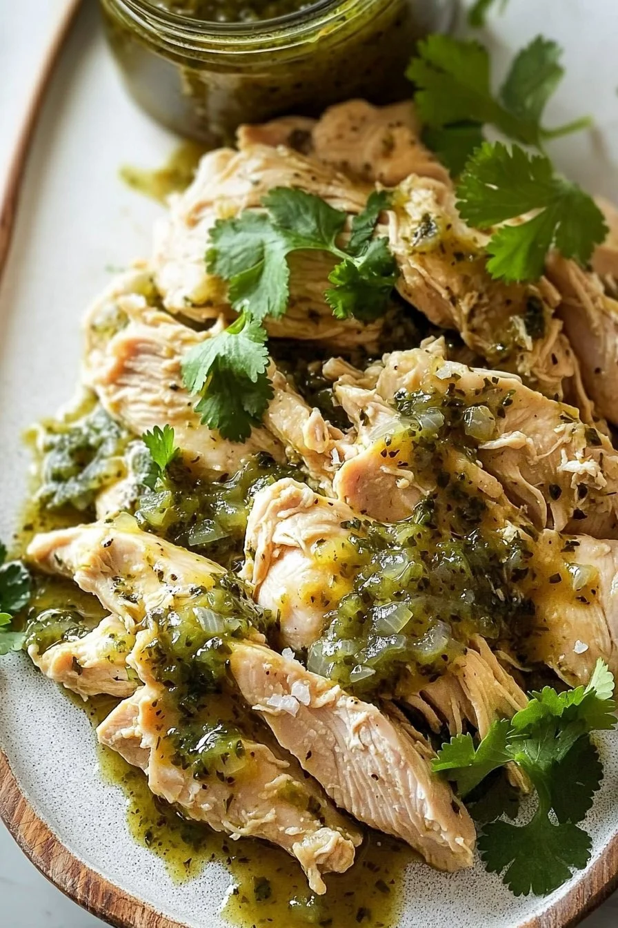 Crockpot Salsa Verde Chicken served with fresh toppings and garnishes