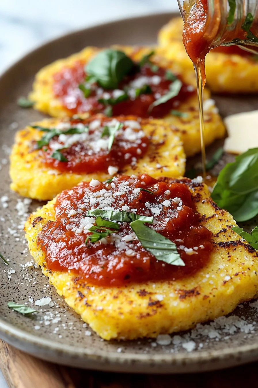 Plate of crispy Fried Polenta served with marinara sauce