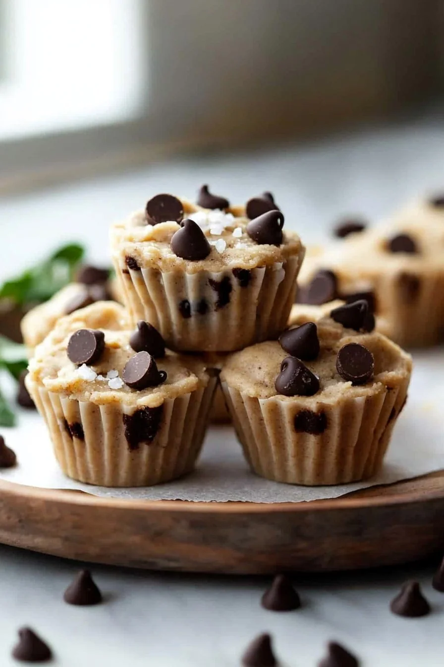 High protein yogurt cookie dough cups topped with chocolate chips and nuts