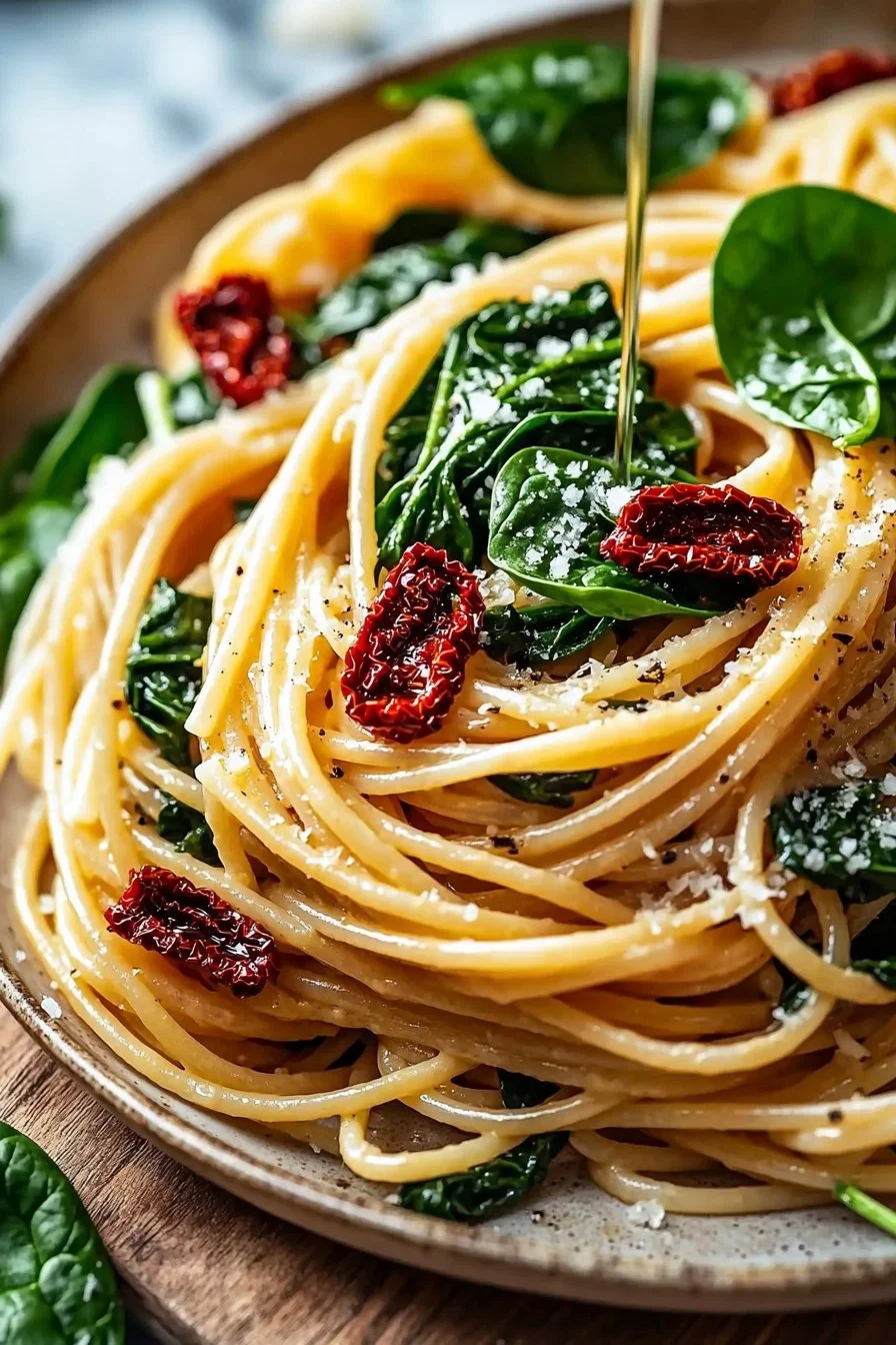 Spaghetti & Spinach with Sun-Dried Tomato Sauce