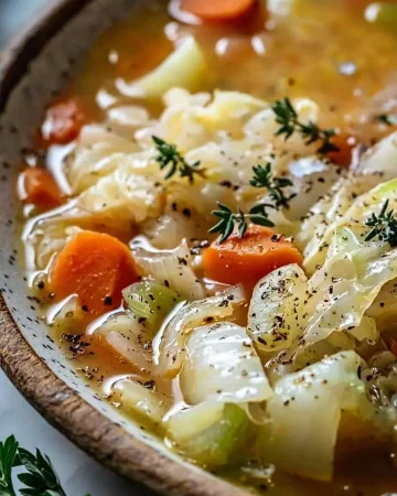 Bowl of comforting homemade cabbage soup with fresh vegetables