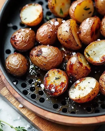 Delicious crispy roasted baby potatoes served on a plate.