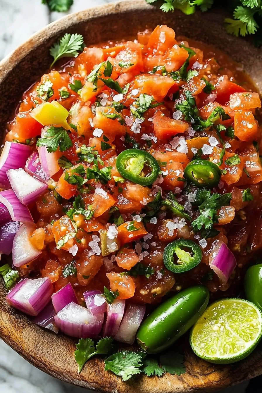Colorful salsa dip served with tortilla chips