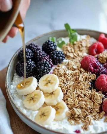 Colorful cottage cheese bowls with fresh fruits and toppings